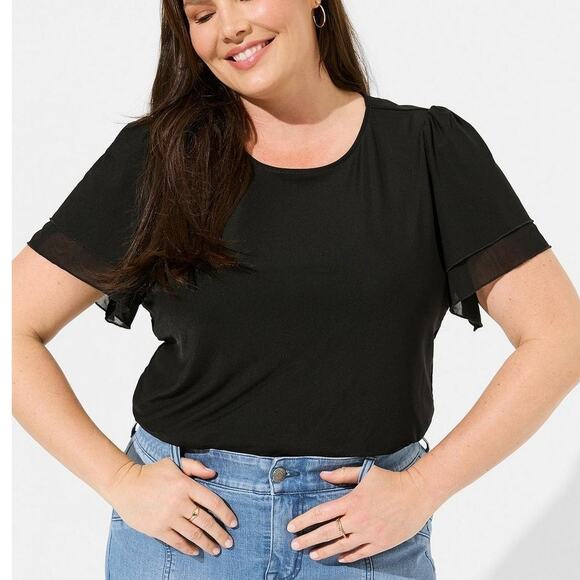 Torrid Stretch Knit & Mesh Top Women's Size 4X Double Flutter Sleeve Tee - Picture 1 of 11